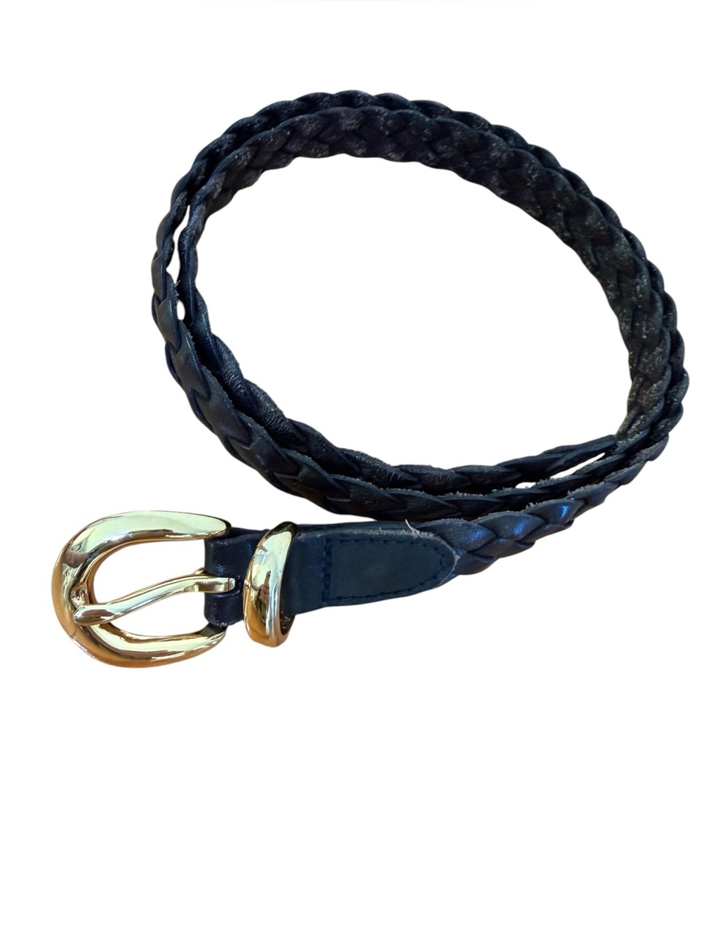 Brass Buckle Braided Black Leather Belt Size Large 40” Long